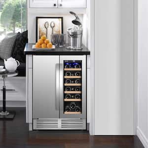 24 in. Dual Zone 18 Wine Bottles and 57 Cans Beverage & Wine Cooler in Silver Built in and Freestanding Blue LEDs
