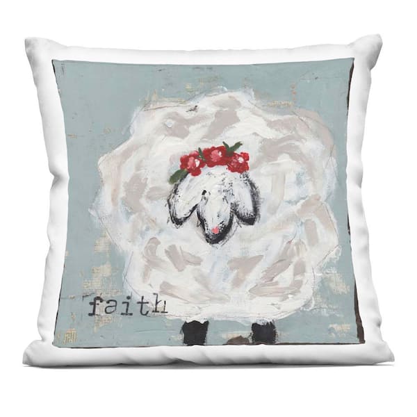 Uplifting Faith Sheep Gray Print Zipper Polyester 18 in. x 18 in. Throw Pillow