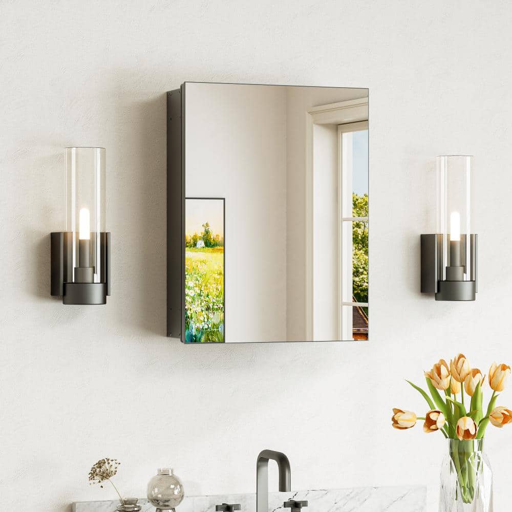 14 in. W x 18 in. H Rectangular Frameless Recessed or Surface Mount Black Medicine Cabinet with Mirror price history on PriceWatchPro
