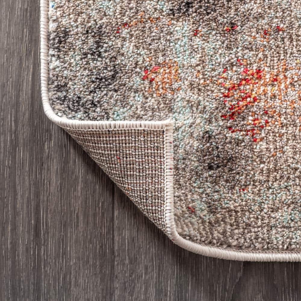 Cream and Orange Abstract Synthetic Area Rug, 5 x 8