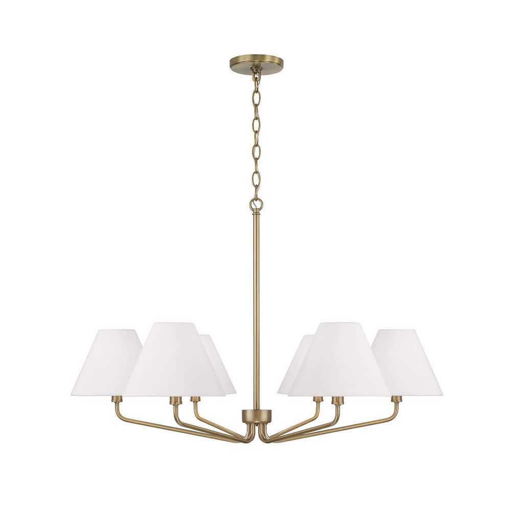 Chadwick 34 in. 6-Light Aged Brass Chandelier with White Fabric Shades and No Bulbs Included price history on PriceWatchPro