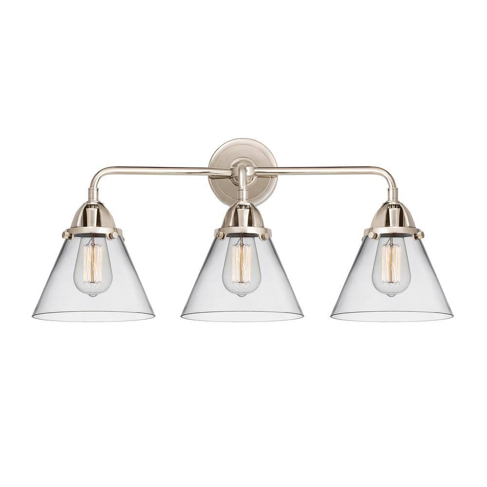 Cone 25.75 in. 3-Light Polished Nickel, Clear Vanity Light with Clear Glass Shade price history on PriceWatchPro