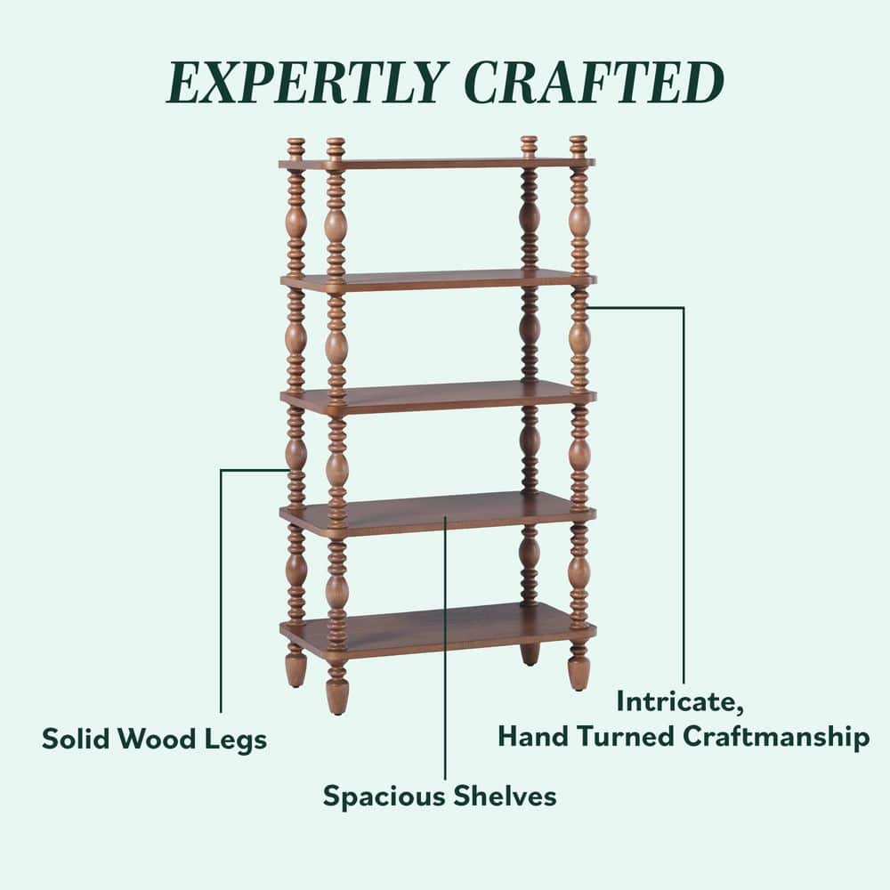 Modern Farmhouse Easy Assembly 25 in. Wide White 5-Shelf Solid Wood Bookcase with Open Storage and Spindle Detailing - thumbnail 6