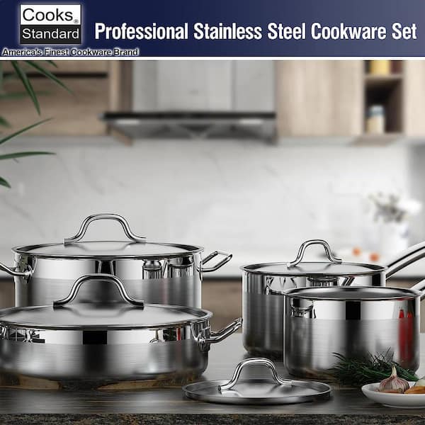 Cooks Standard Professional Grade 8-Piece Stainless Steel Cookware Set  02659 - The Home Depot