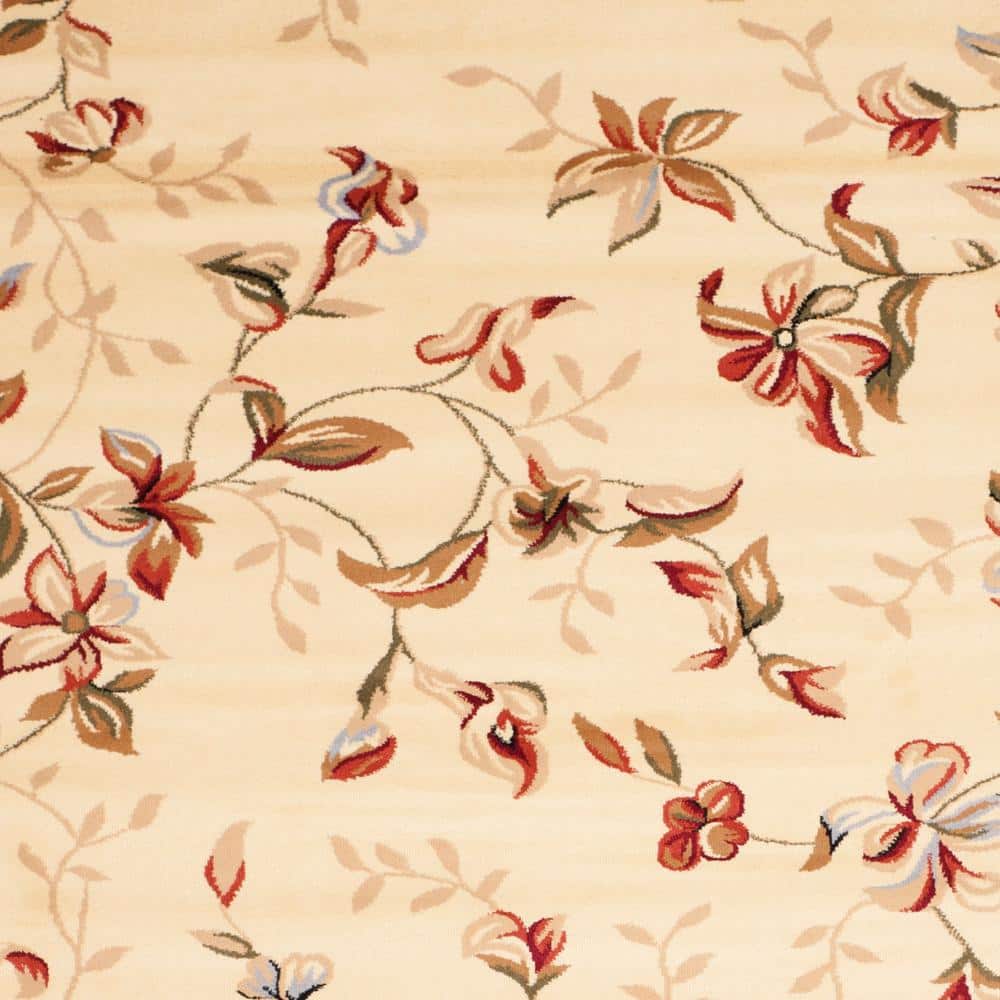 Beige and Red Floral 9' x 12' Synthetic Area Rug