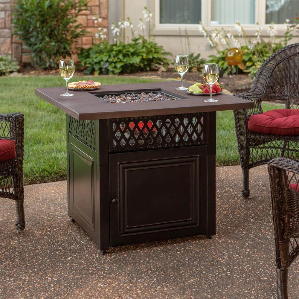 Bronze Square Steel Propane Gas Fire Pit Table with Oil-Rubbed Finish