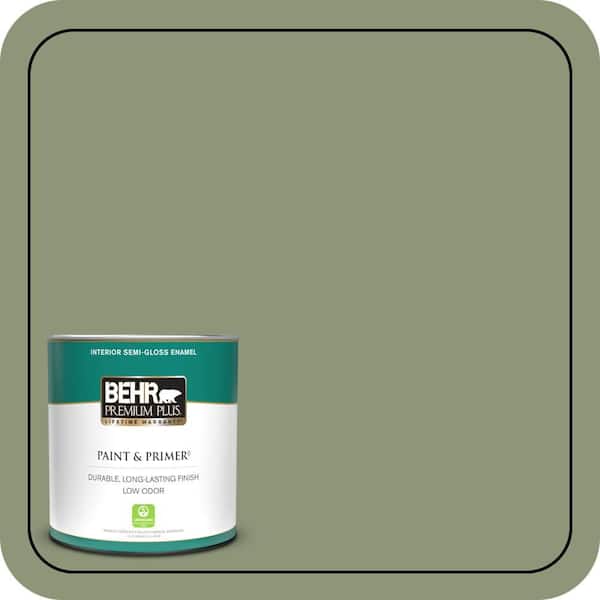 BEHR PREMIUM PLUS 1 qt. #420F-5 Olivine Semi-Gloss Enamel Low Odor Interior Paint & Primer
