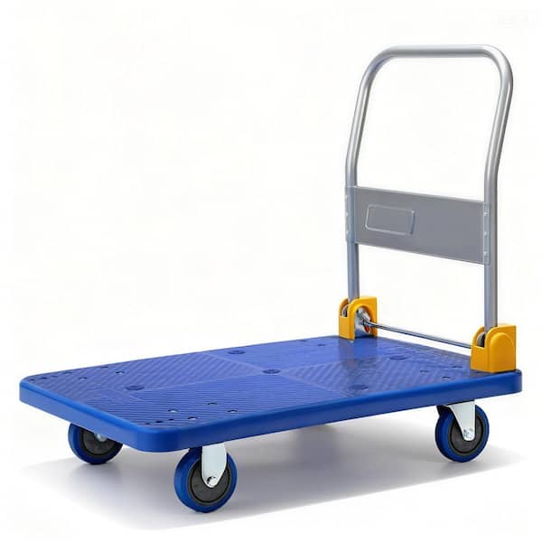 880 lbs. Capacity Platform Truck Foldable Push Hand Cart with 360-Degree Swivel Wheels in Blue