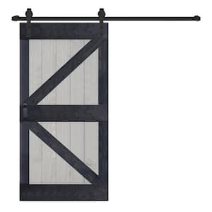 K Series 42 in. x 84 in. French Gray/Carbon Gray Finished Solid Wood Sliding Barn Door W/Hardware Kit - Assembly Needed