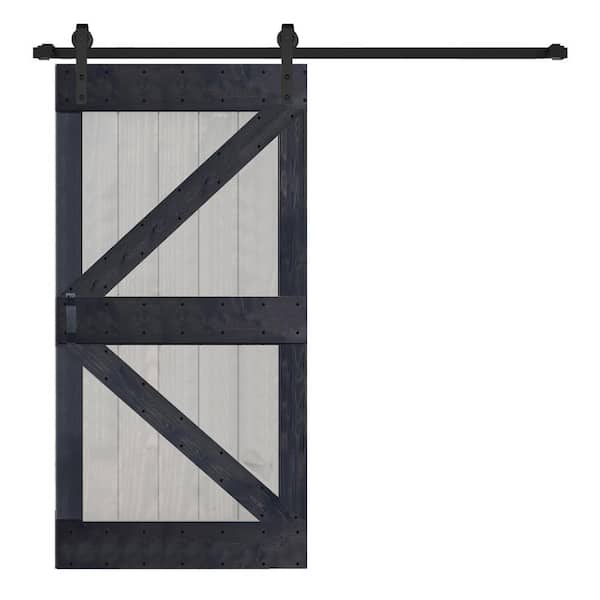 ISLIFE K Series 42 in. x 84 in. French Gray/Carbon Gray Finished Solid Wood Sliding Barn Door W/Hardware Kit - Assembly Needed