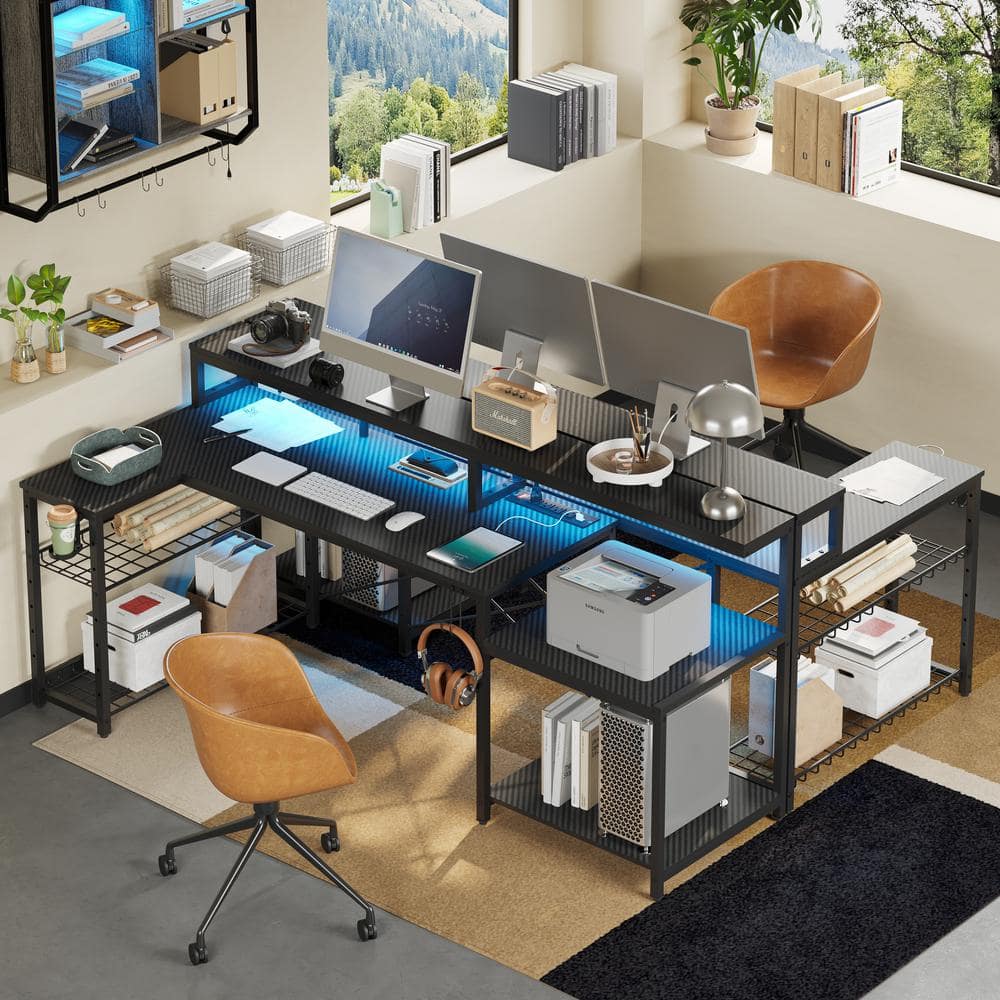 L-Shaped Black Carbon Fiber LED Desk - rated 4.5732 stars from 82 reviews