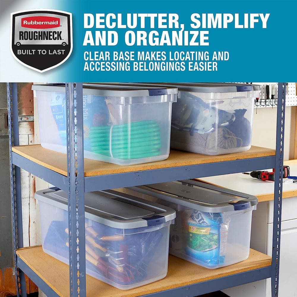 Clear 95 Qt Plastic Storage Bins with Gray Lids, Set of 4