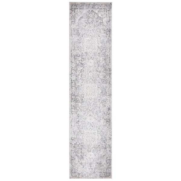 Vogue 2 ft. x 8 ft. Gray/Beige Distressed Border Runner Rug