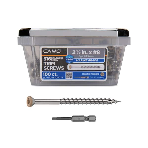 #8 2-1/2 in. 316 Stainless Steel Tan Premium Star Drive Trim Screws (100-Count)