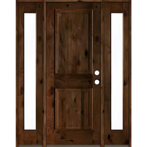 58 in. x 80 in. Rustic Knotty Alder Sq Provincial Stained Wood Left Hand Single Prehung Front Door