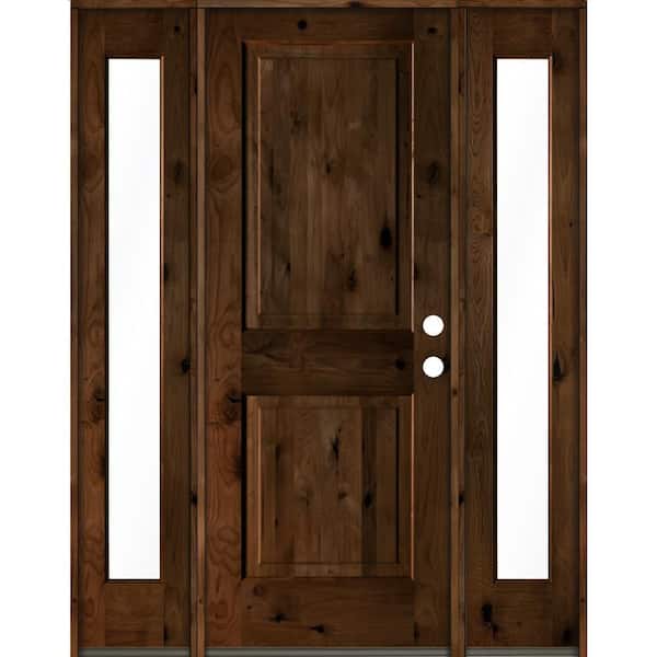 58 in. x 80 in. Rustic Knotty Alder Sq Provincial Stained Wood Left Hand Single Prehung Front Door