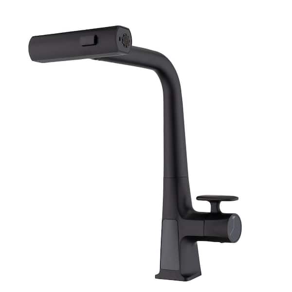 Unbranded Single Handle Waterfall Pull Down Sprayer Kitchen Faucet, Temperature Display and 3 Water Outlet Modes in Matte Black