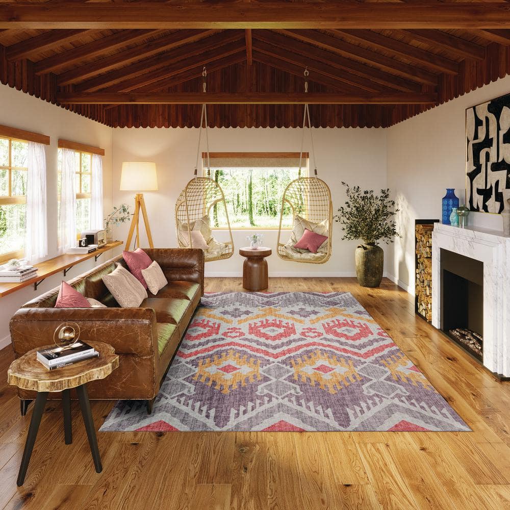 Ultra-Soft Chenille Geometric 10' x 14' Purple Area Rug with Non-Skid Backing