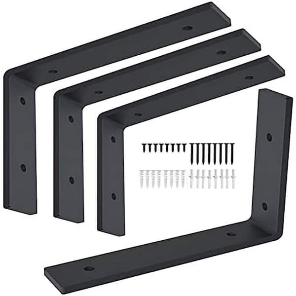 12 x 8 in. Heavy Duty Metal Shelf Bracket with Hardware Black 4 Pack