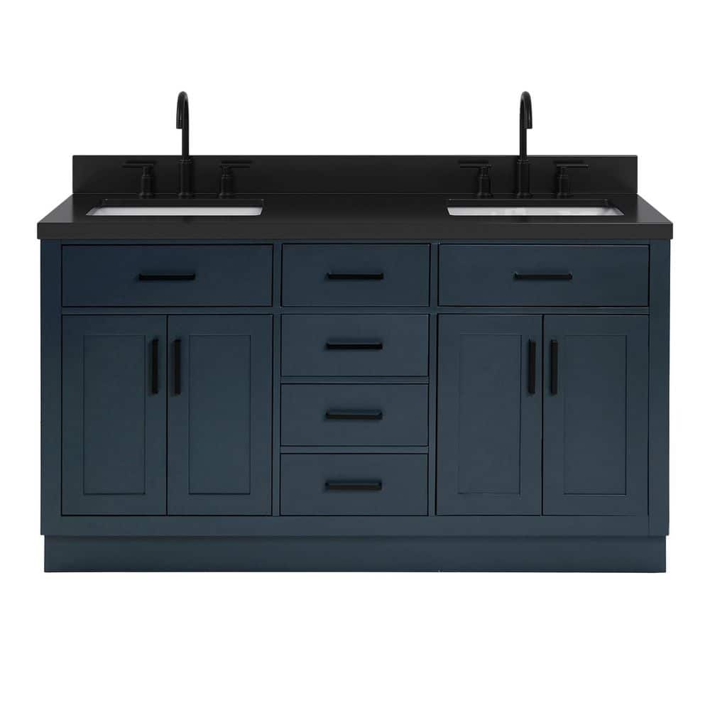 Hepburn 60 in. Double Sink Freestanding Bath Vanity in Midnight Blue with Carbon Black Quartz Top price history on PriceWatchPro
