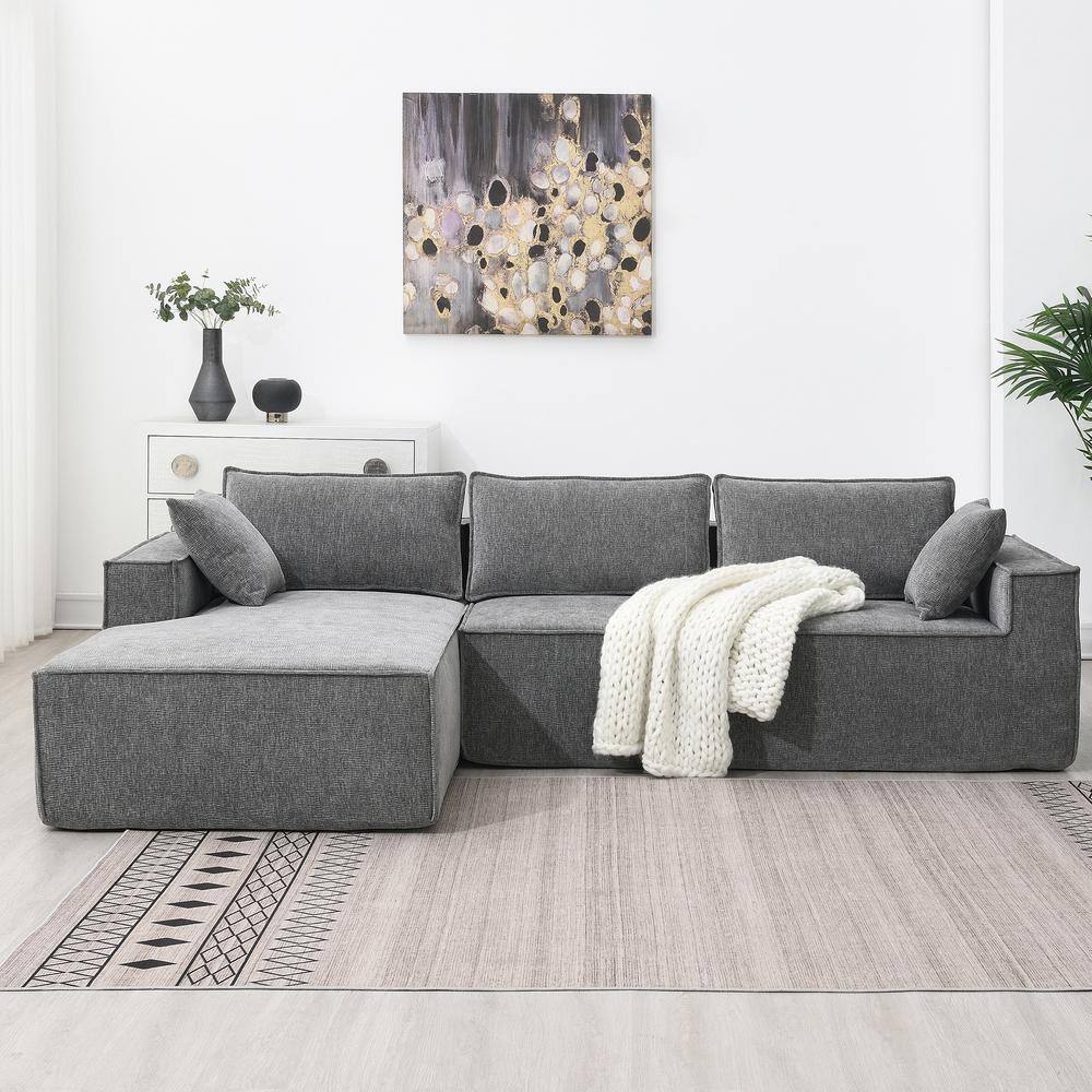 111 in. W Square Arm 2-piece L-Shaped Chenille Modular Sectional Sofa in Gray