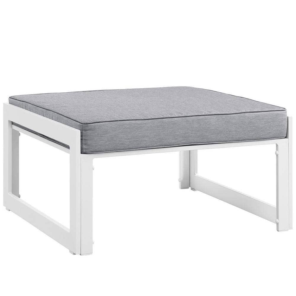 MODWAY Fortuna Aluminum Outdoor Patio Ottoman in White with Gray
