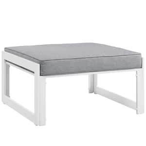 Fortuna Aluminum Outdoor Patio Ottoman in White with Gray Cushion