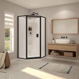 Summit 38 in. L x 38 in. W x 76.5 in. H Corner Center Drain Shower Stall/Kit in White with Clear glass in Matte Black