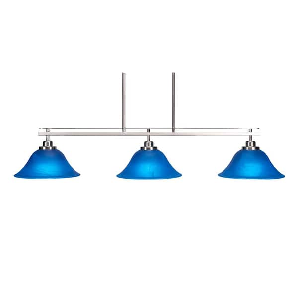 Unbranded Monroe 3-Light Brushed Nickel, Billiard Light, Any room with 10 in. Blue Italian Glass Shades no bulbs included