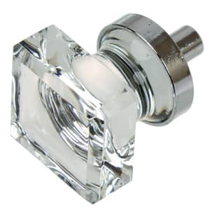 P37398W-116-CP 1" Satin Nickel & Clear Glass Square Cabinet Knob