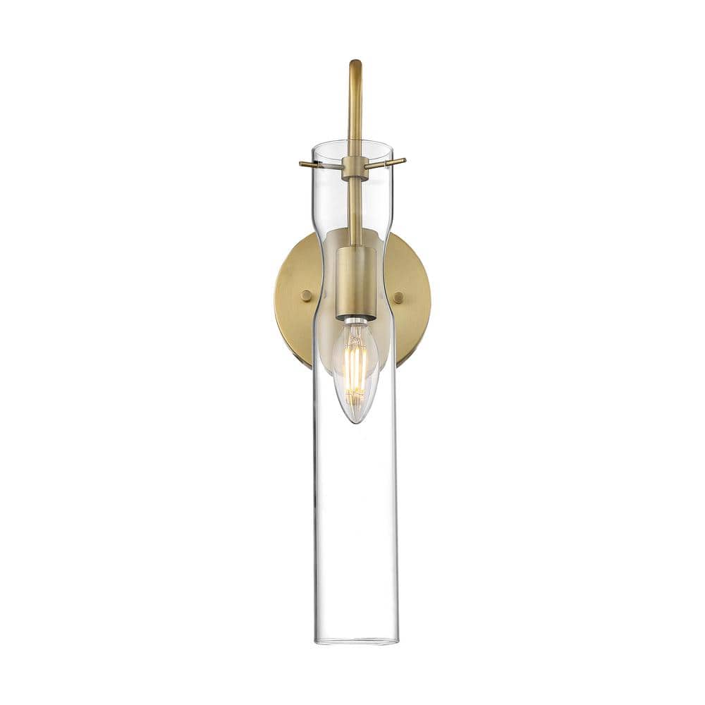 16" Brass Cylinder Dimmable Direct Wired Sconce