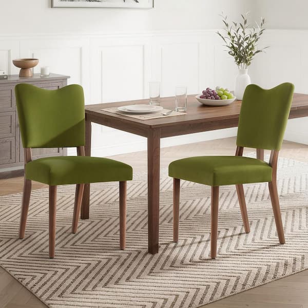 Penelope Green Velvet Upholstered Curved Back Dining Chair with Solid Rubber Wood Legs, Set of 2