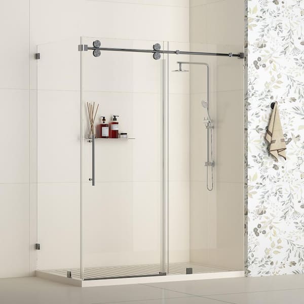 45-48 in. W x 36 in. D x 76 in. H Frameless Corner Sliding Shower Enclosure in Brushed Nickel with 3/8 in. Clear Glass