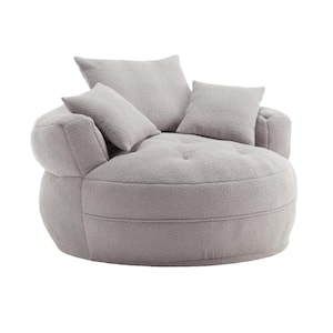 Modern Light Gray Chenille Swivel Upholstered Barrel Living Room Chair With Cushion and Pillows