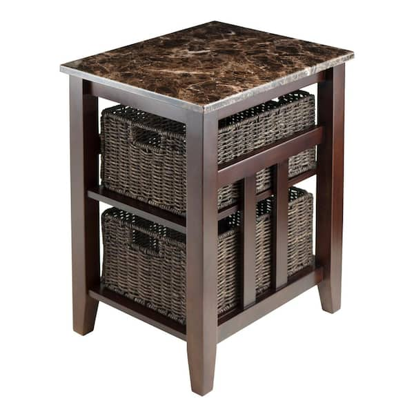 Winsome Zoey Side Table Faux Marble Top with 2 Baskets