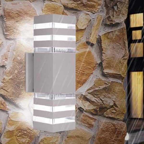 4 x LED Silver Cylindrical Outdoor Fixed Wall Down Lights 240V 12W GU10 