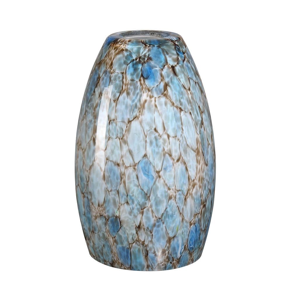 Faymart lighting 7.64 in. Blue Stone Art Glass Drum Pendant Light