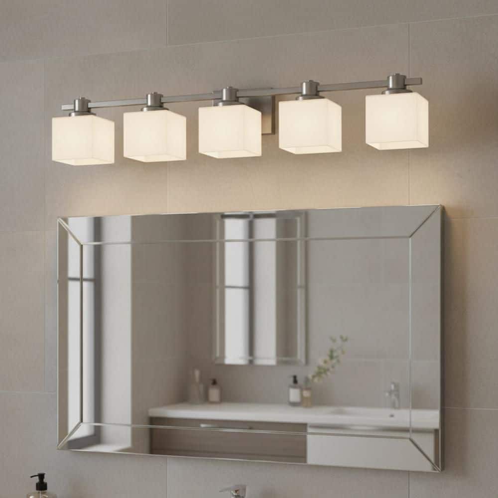 40 in. 5-Light Brushed Nickel Vanity Light with White Glass Shades, Bright Bathroom Lighting Fixture for Over Mirror price history on PriceWatchPro