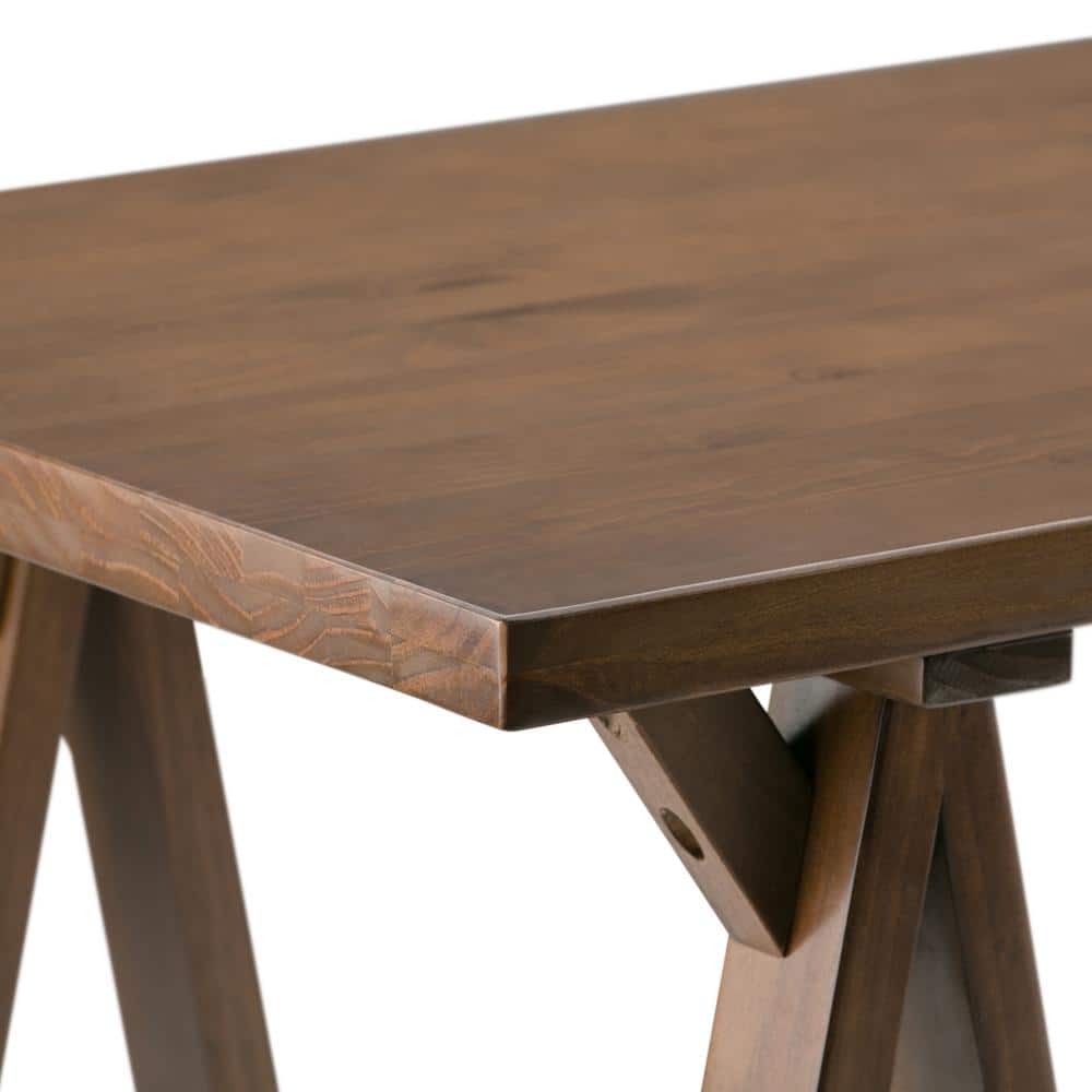 Sawhorse Solid Wood 56" Wide Industrial Writing Desk in Medium Saddle Brown