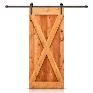 Distressed X Series 24 in. x 84 in. Red Walnut Stained DIY Wood Interior Sliding Barn Door with Hardware Kit