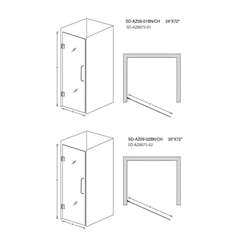 Passion 24" x 72" Frameless Glass Shower Door in Polished Chrome