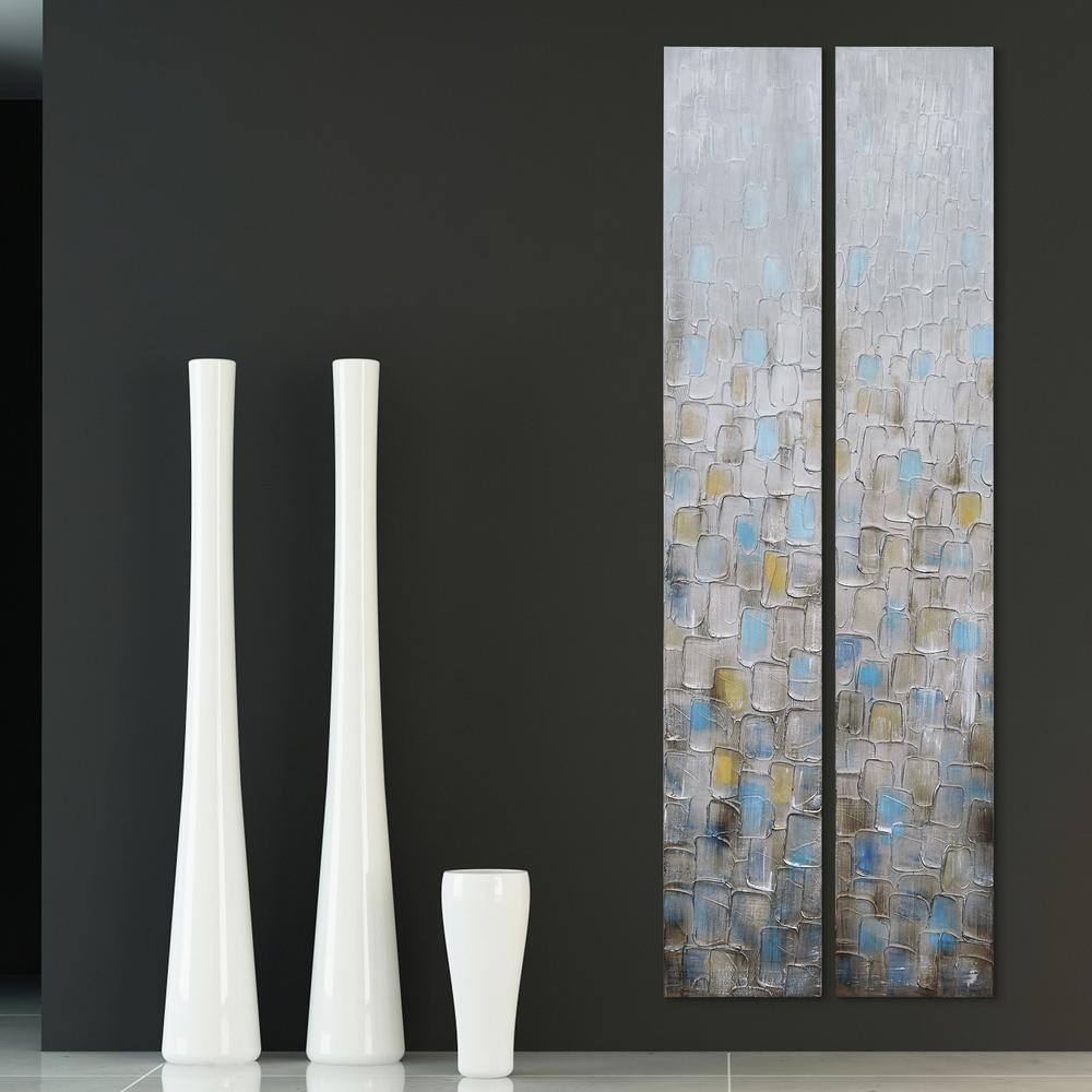 Cosmopolitan Abstract Metallic Hand Painted Canvas Wall Art, 72" x 24"