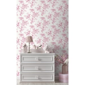 Pink Sketched Floral Vinyl Peel and Stick Wallpaper Roll (Covers 40.5 sq. ft.)
