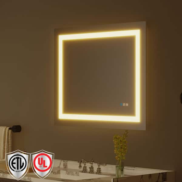 40 in. W x 32 in. H Rectangular Frameless LED Light Anti-Fog Wall Mount Bathroom Vanity Mirror Super Bright