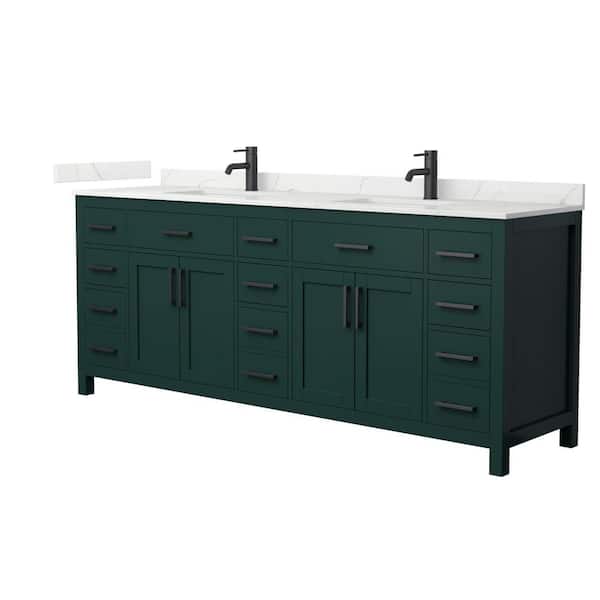 Wyndham Collection Beckett 84 in. Double Freestanding Green Bath Vanity with Giotto Quartz Top (Assembled)