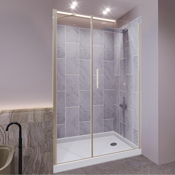 NuVo Slate Grey-Salishan 48 in. L x 32 in. W x 83 in. H Base/Wall/Door Rectangular Alcove Shower Stall/Kit Brushed Nickel