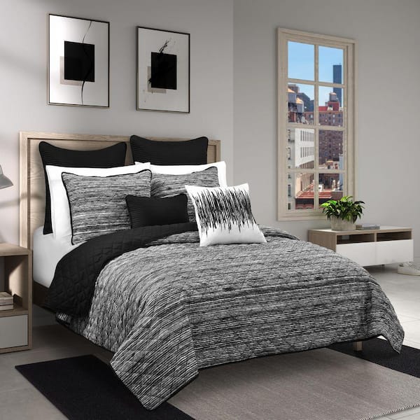 Dalton Black Polyester Full/Queen 3-Piece Quilt Set