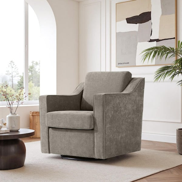 Uixe Sand Chenille Upholstered Swivel Accent Barrel Chair (Set of
