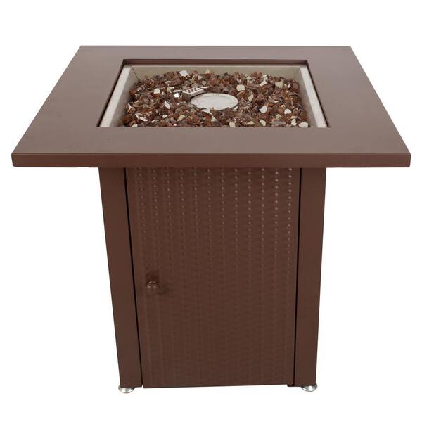 Pleasant Hearth Grant 28 in. x 26 in. Square Steel Propane Gas Fire Pit Table in Mocha with Glass Fire Rocks