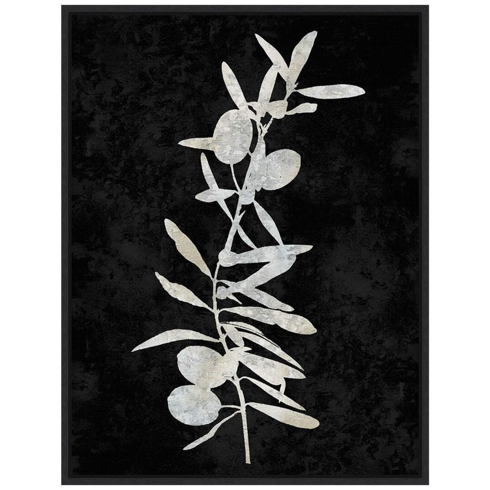 Plant Life White on Black Canvas Wall Art with Sylvie Black Frame